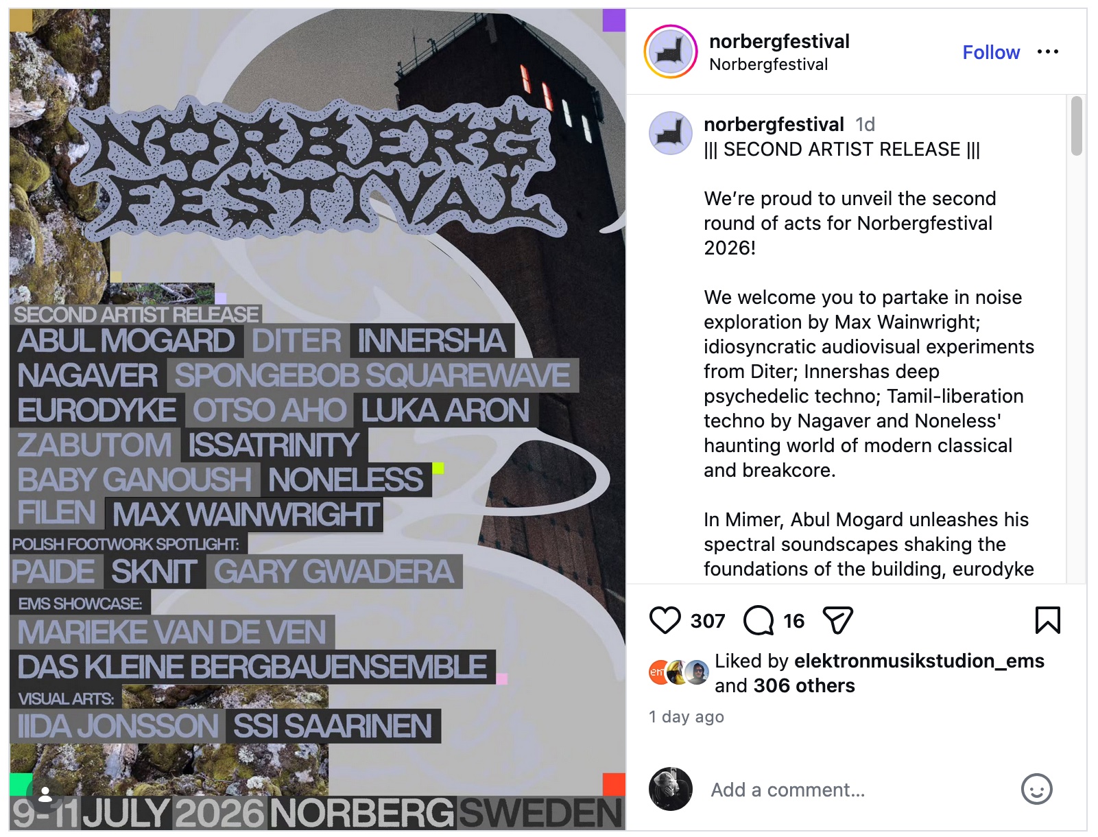 norberg festival second artist instagram screenshot